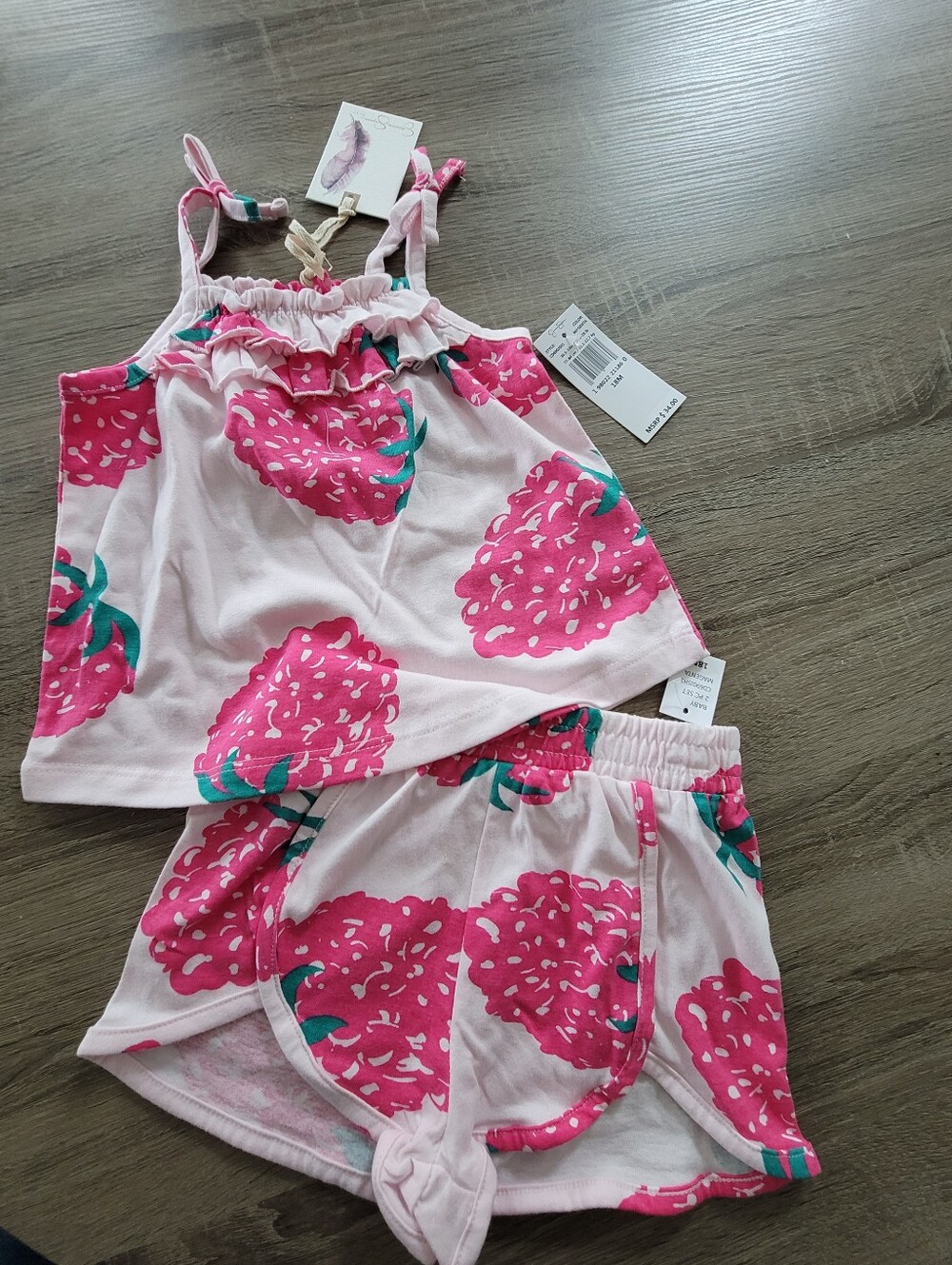Jessica Simpson Girls Raspberry Woven Cotton Tank & Shorts, 2 piece Set, 12 M